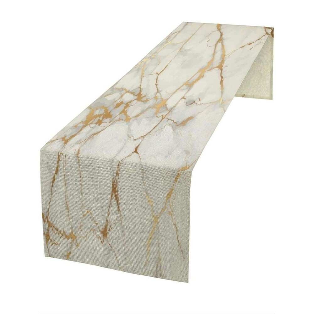 White Marble Table Runner Gold Textures Pattern Table Runner Table Cloth Decor - Picture 1 of 4